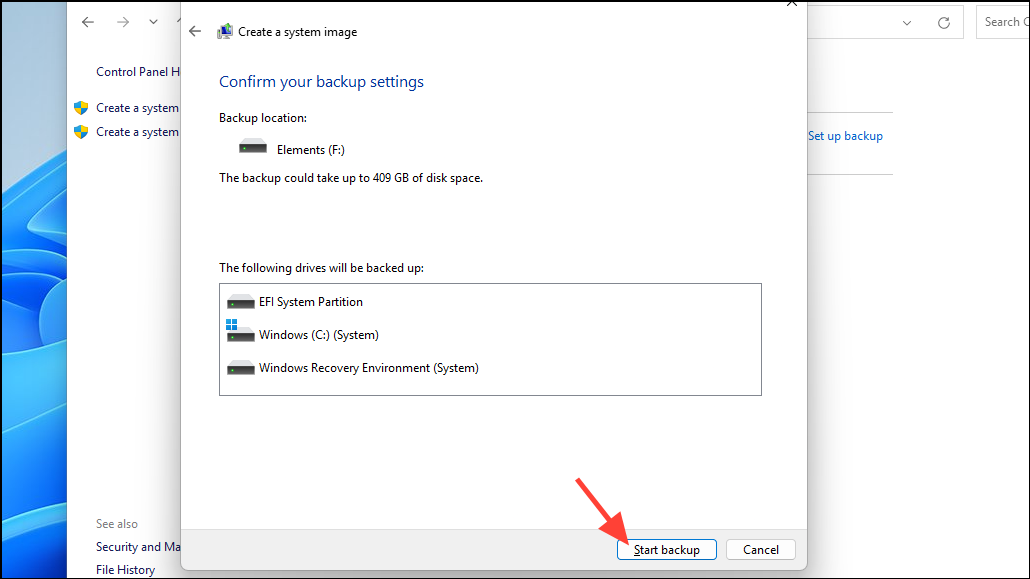 Start backup process