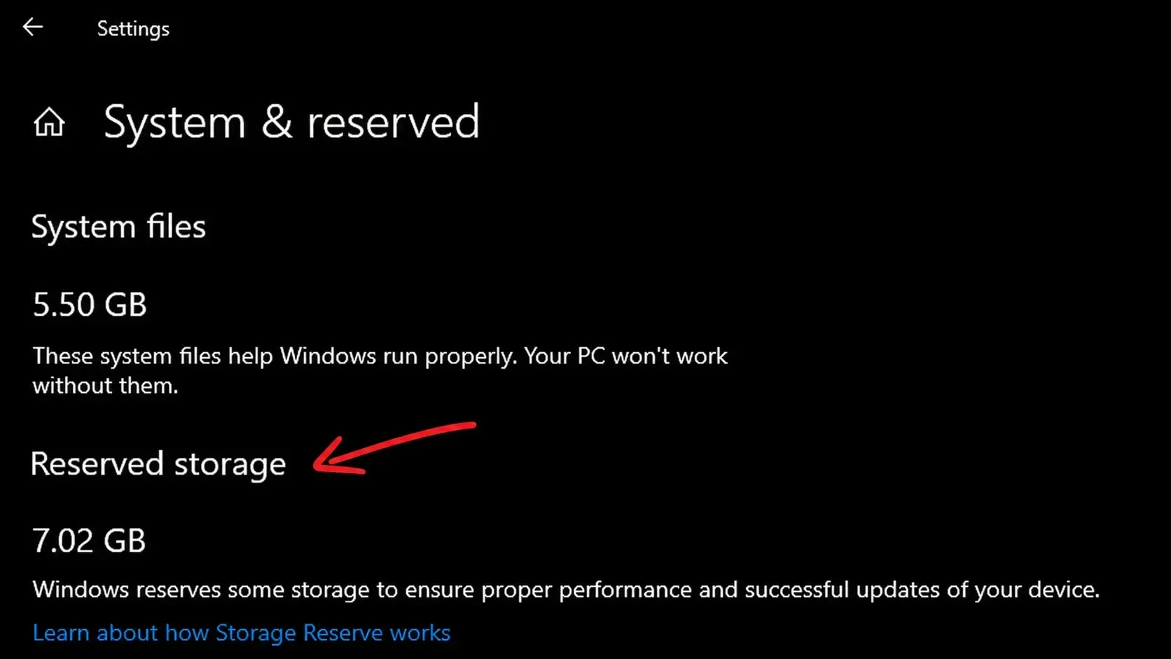 enable or disable Reserved Storage