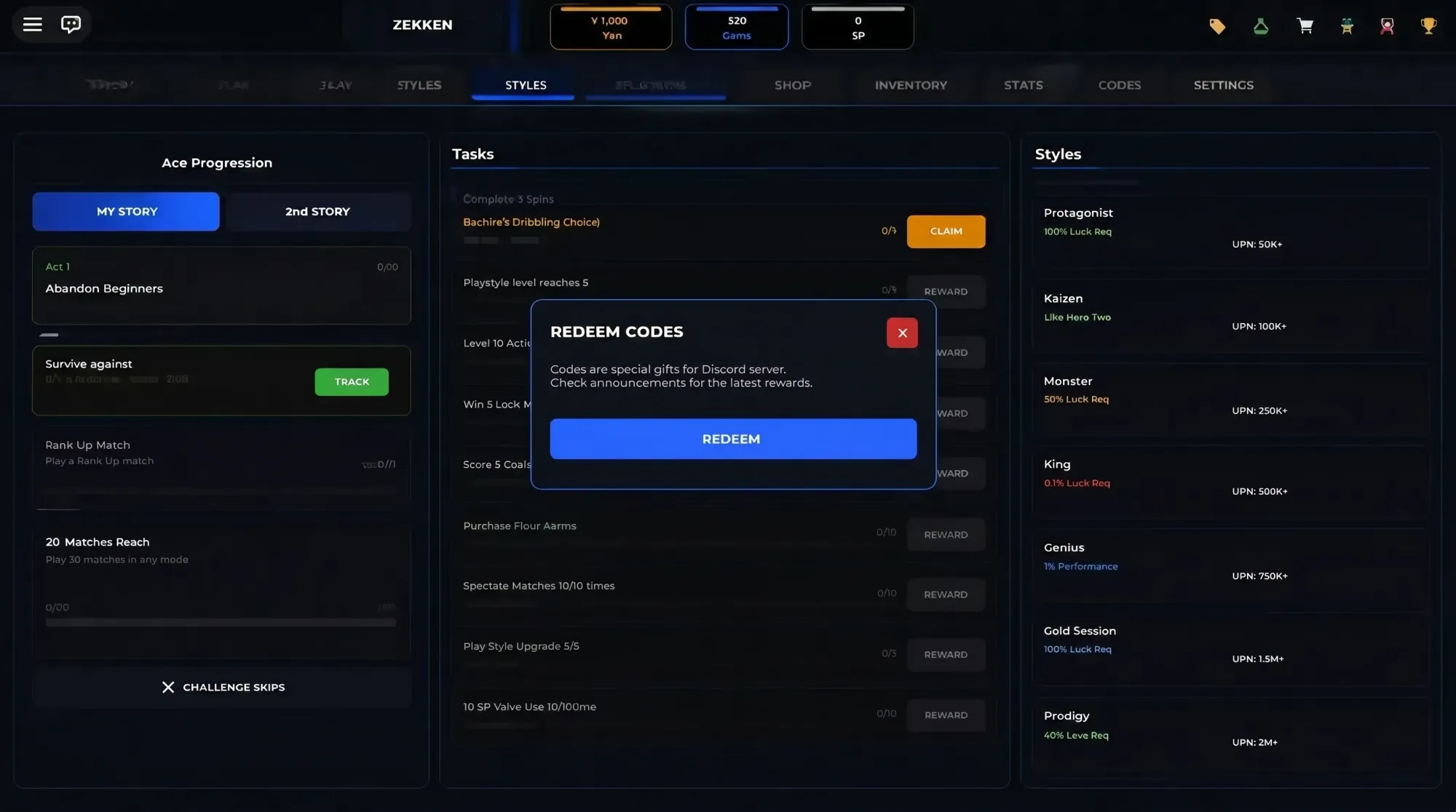Blue Lock Incremental code redemption screen