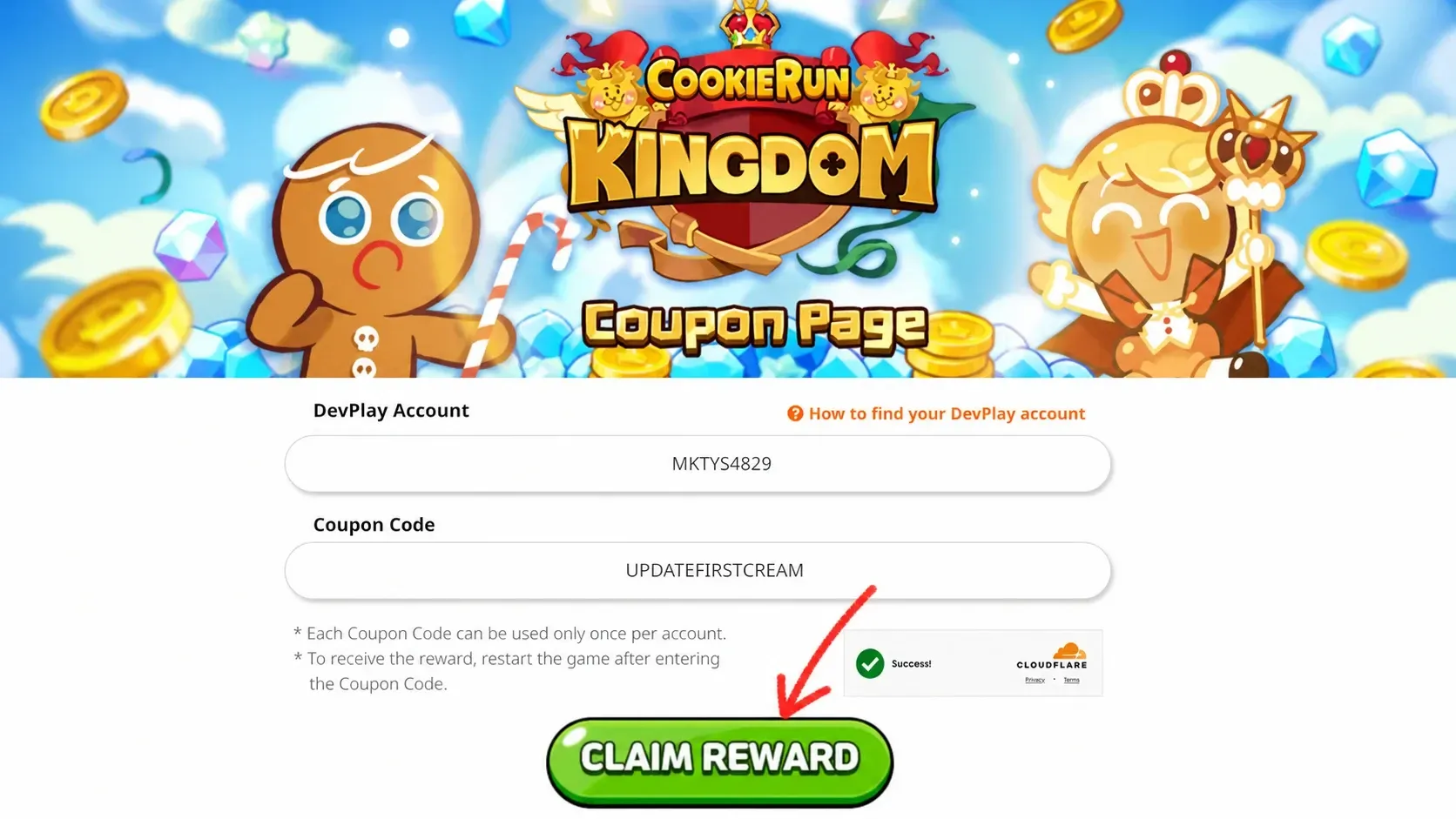 Codes redeem option in CRK