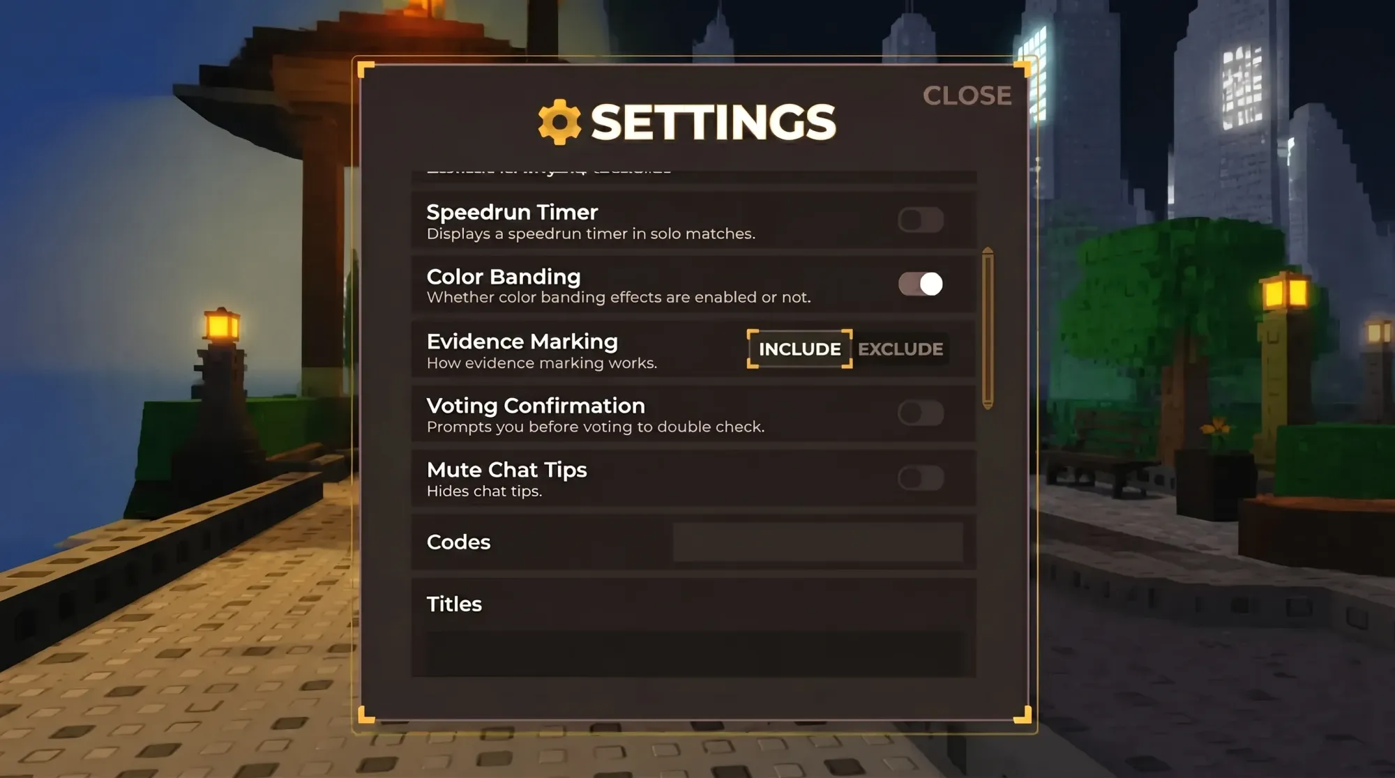 Screenshot of the codes redeem menu for Armless Detective codes guide