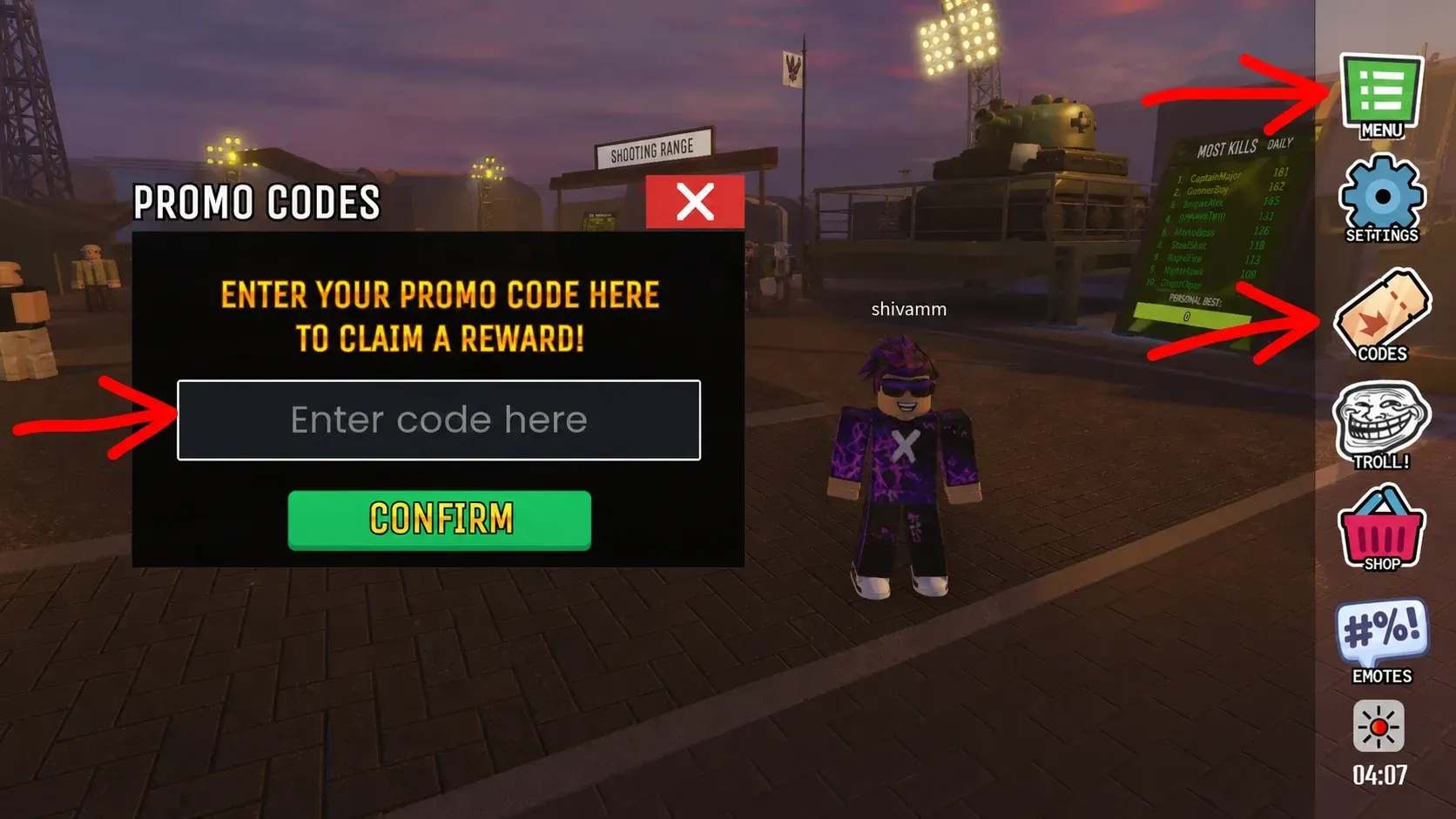How to Redeem Codes in Muscle Military