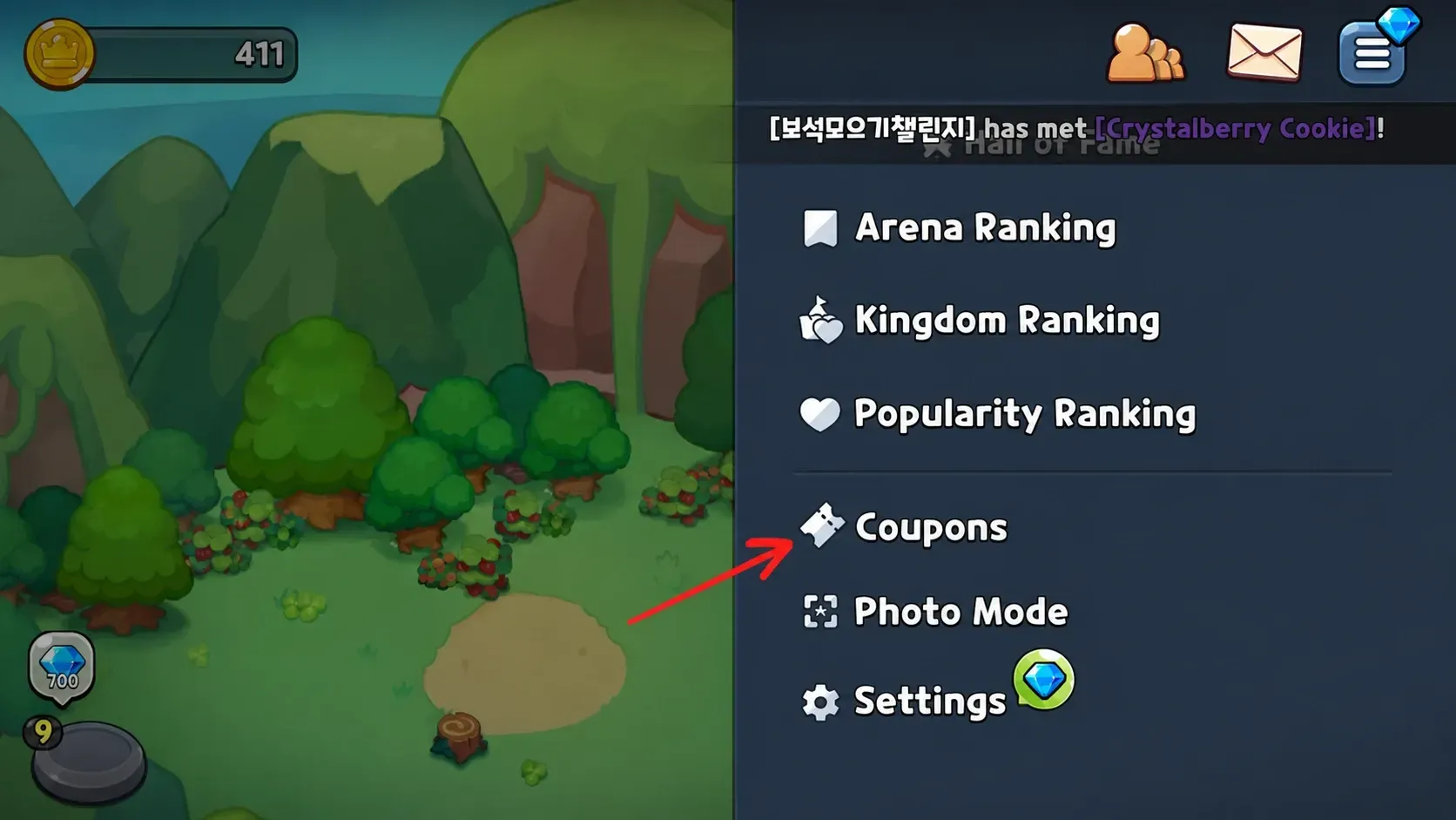Codes Coupon option in Cookie Run Kingdom