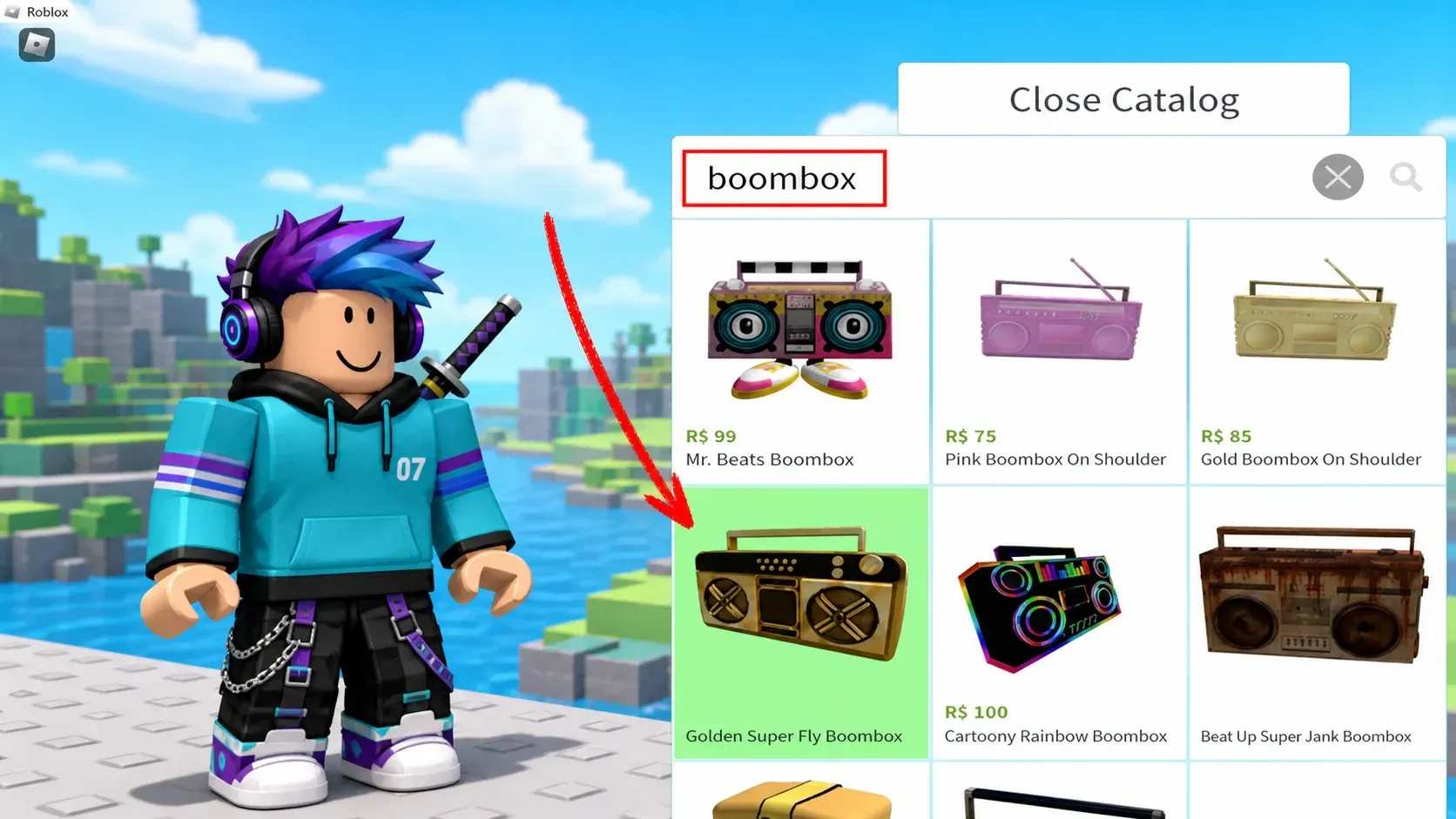 Selecting boombox in Roblox catalog