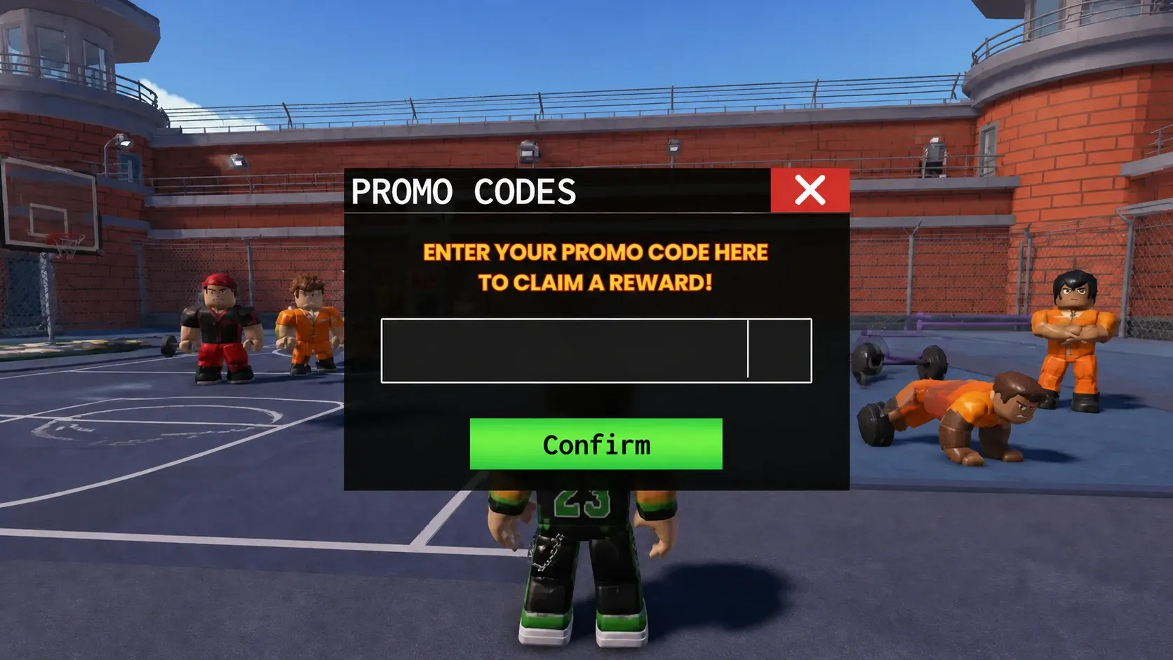 Prison Pump codes redemption screen with the PT logo