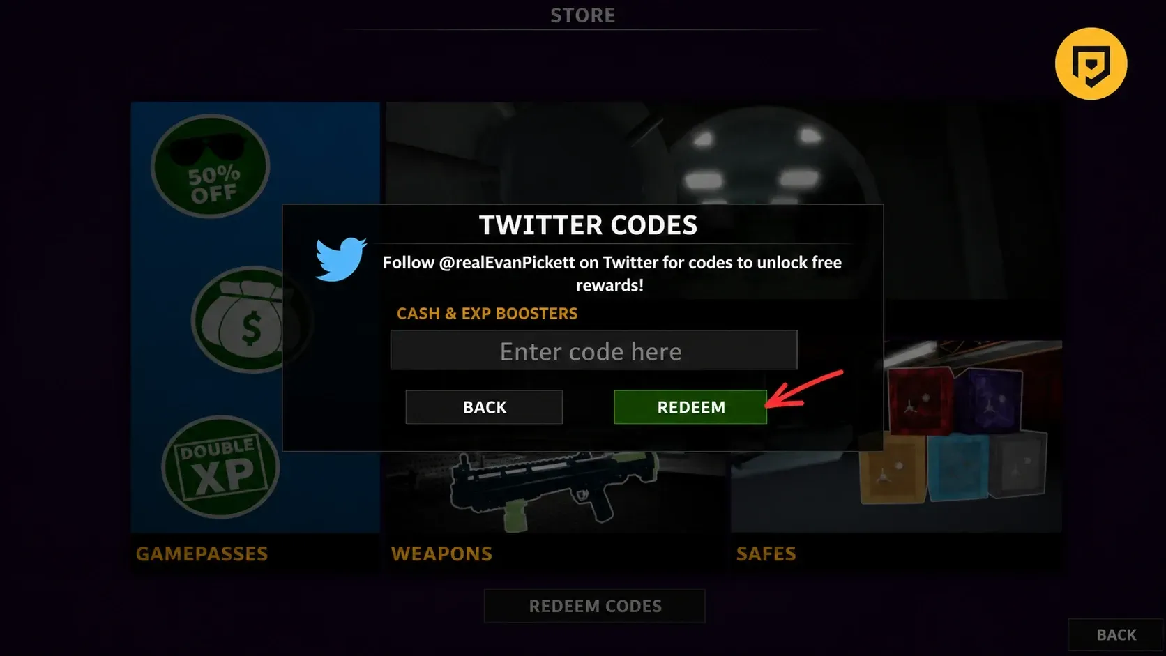 Roblox Notoriety code redemption screen