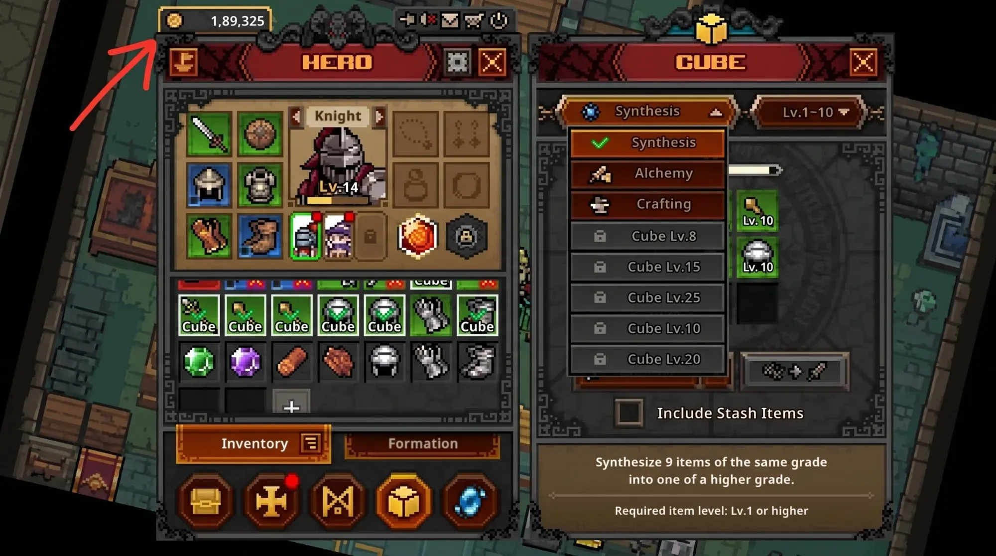 Cube screen in Task Bar Hero
