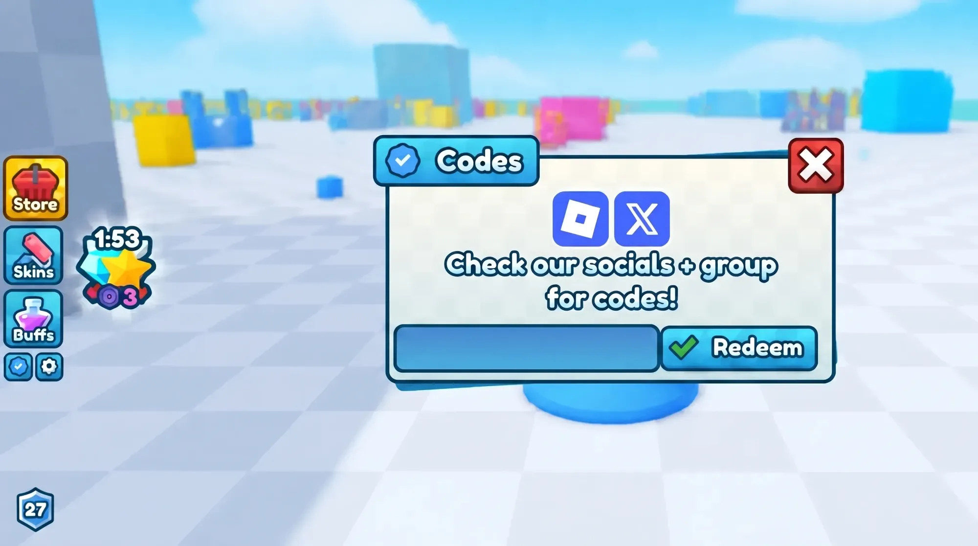 Tank Game codes redemption screen with the PT logo in the top right corner
