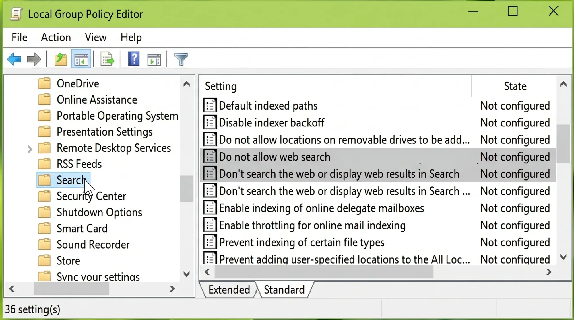 Computer Configuration Administrative Templates Windows Components Search