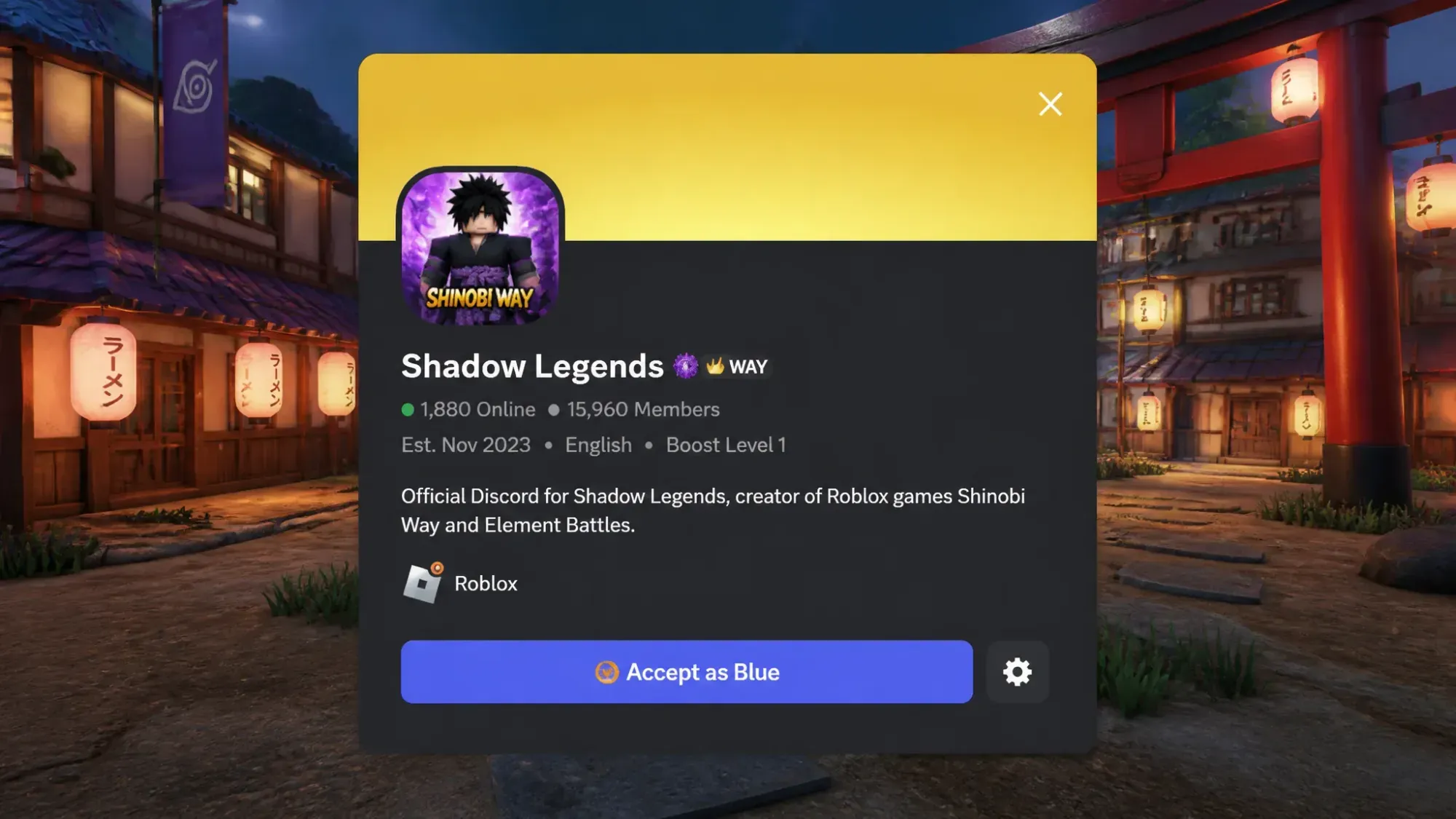 Shinobi Way codes: A screenshot of the Discord server invite with a PT logo in the top right corner