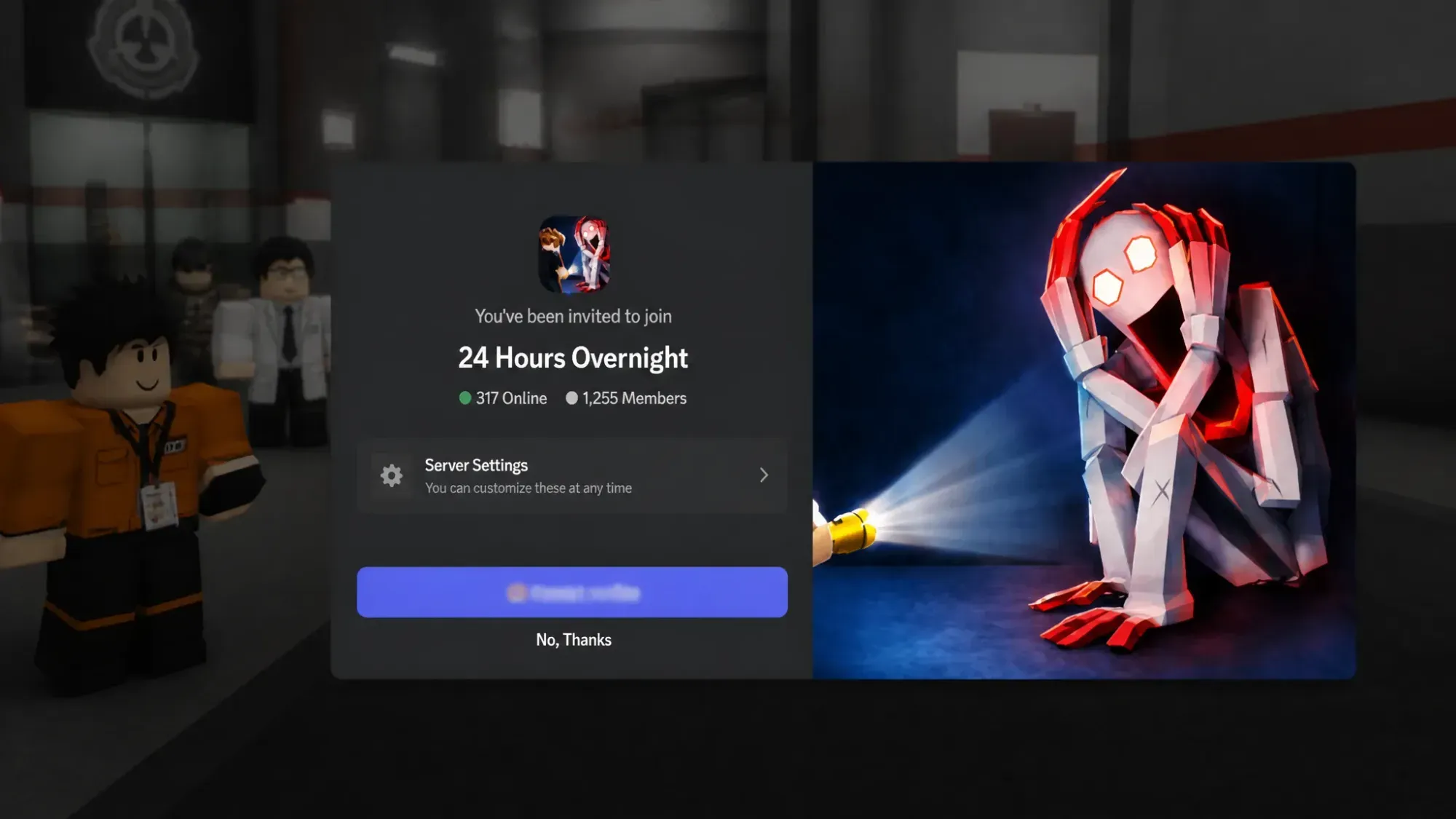 24 Hours Overnight codes: A screenshot of the Discord server invite with a PT logo in the top right corner