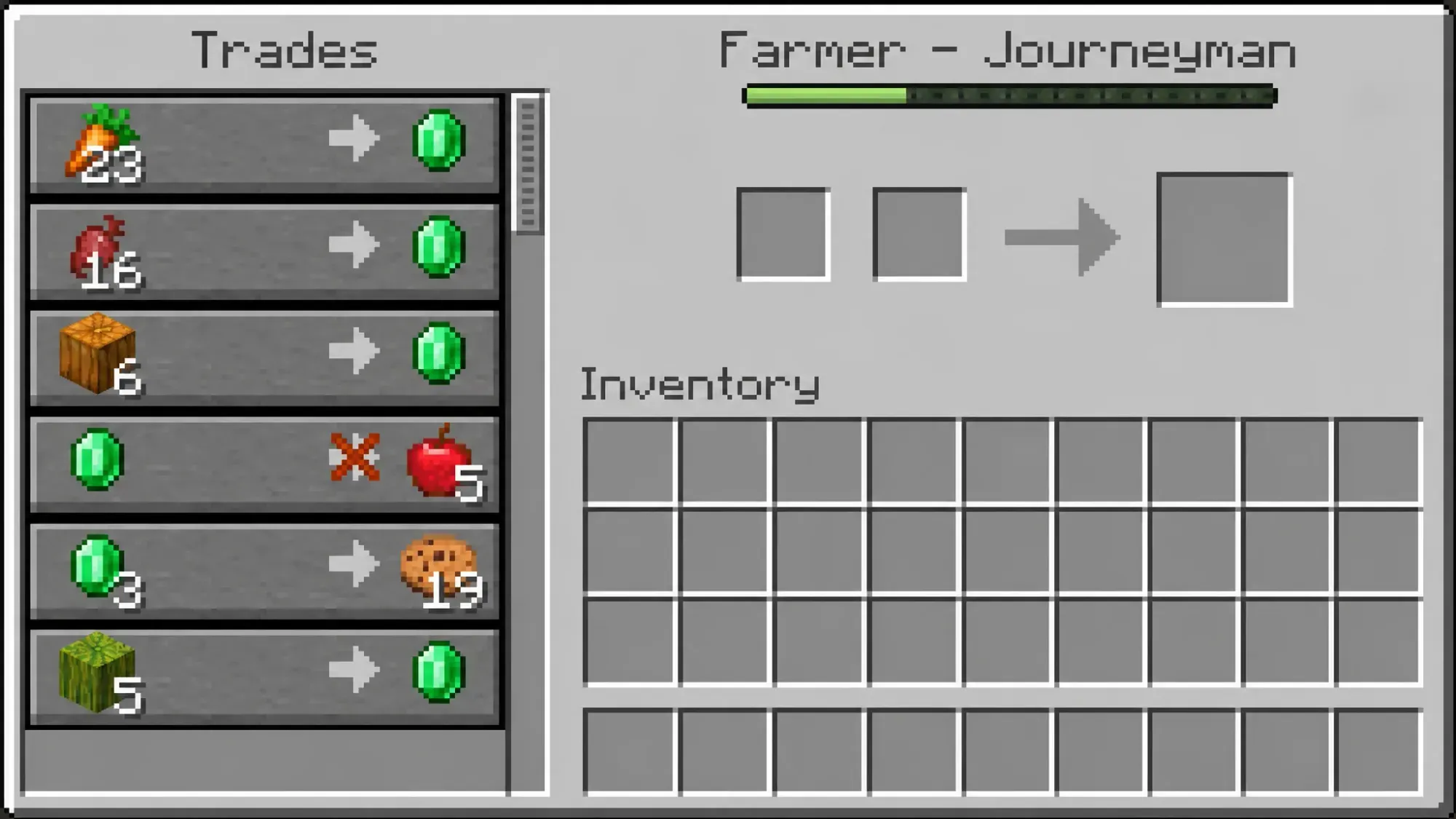 Trades of the journeyman farmer villager in Minecraft