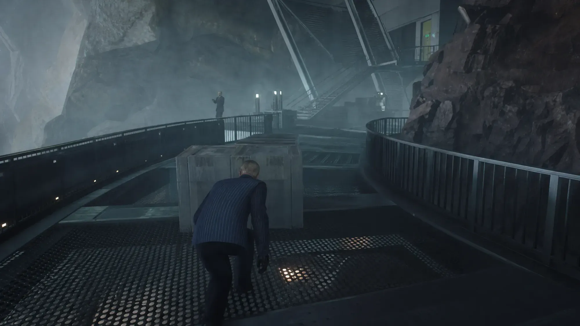 Character in a lower area with obstacles
