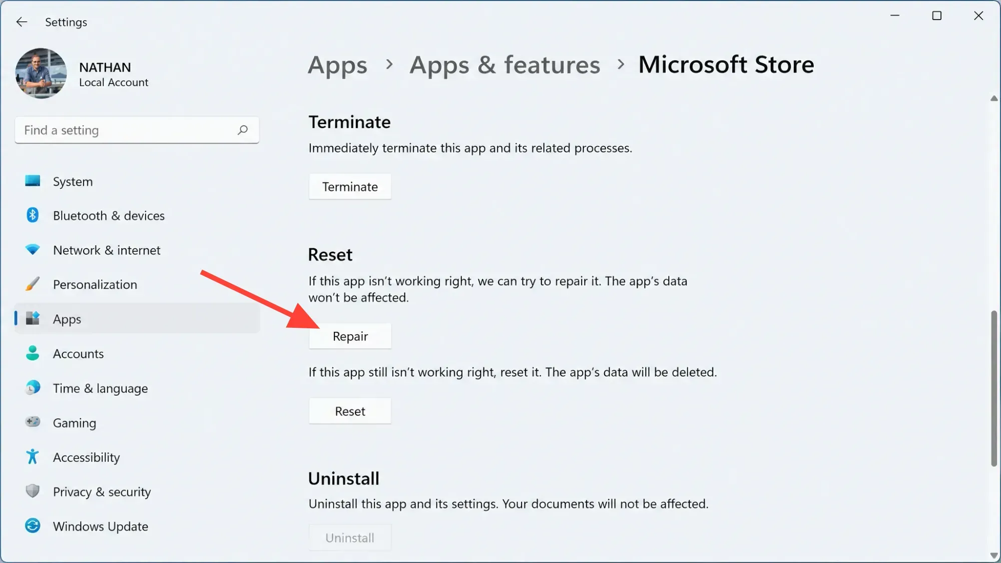 Reset Microsoft Store