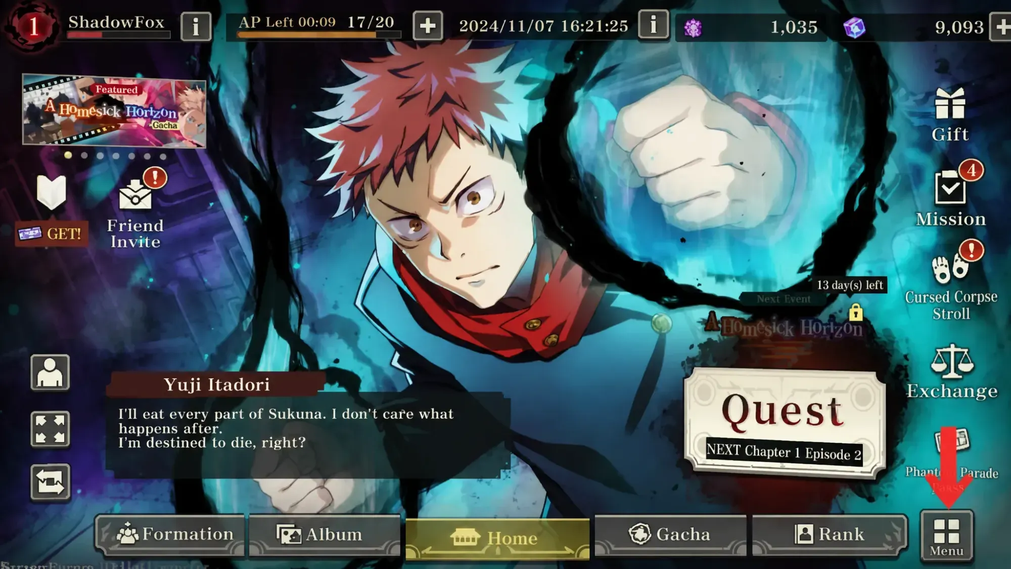 How to redeem Jujutsu Kaisen Phantom Parade codes step 1