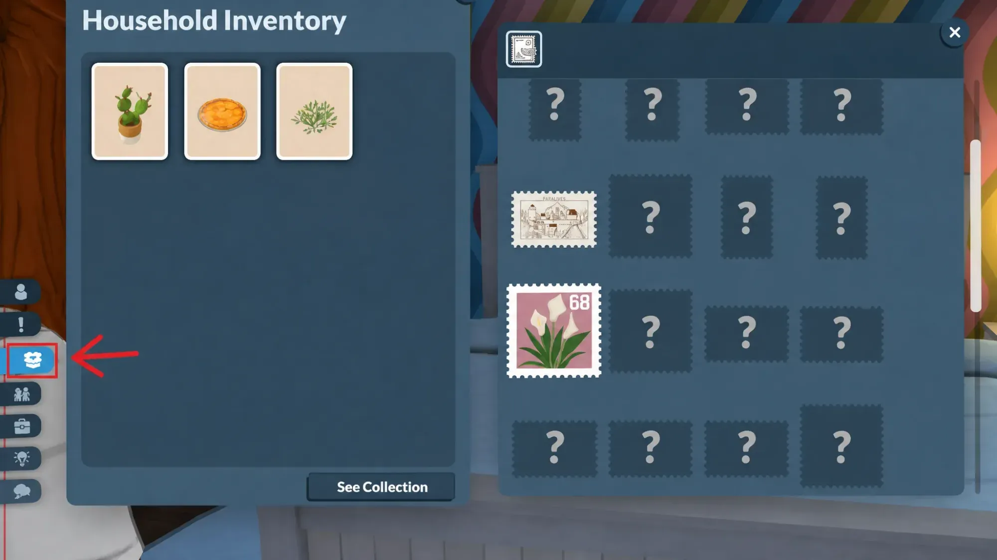 find stamp collection buttons marked in paralives