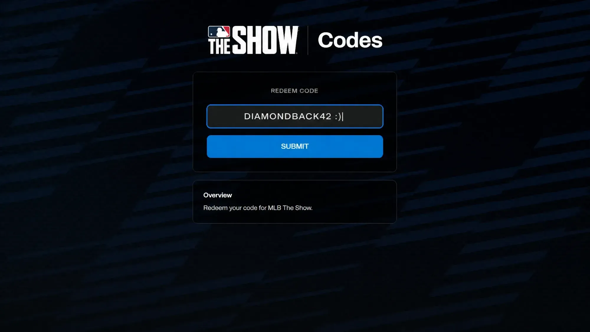 MLB The Show 26 codes redemption screen, with pocket tactics filled in where the code goes