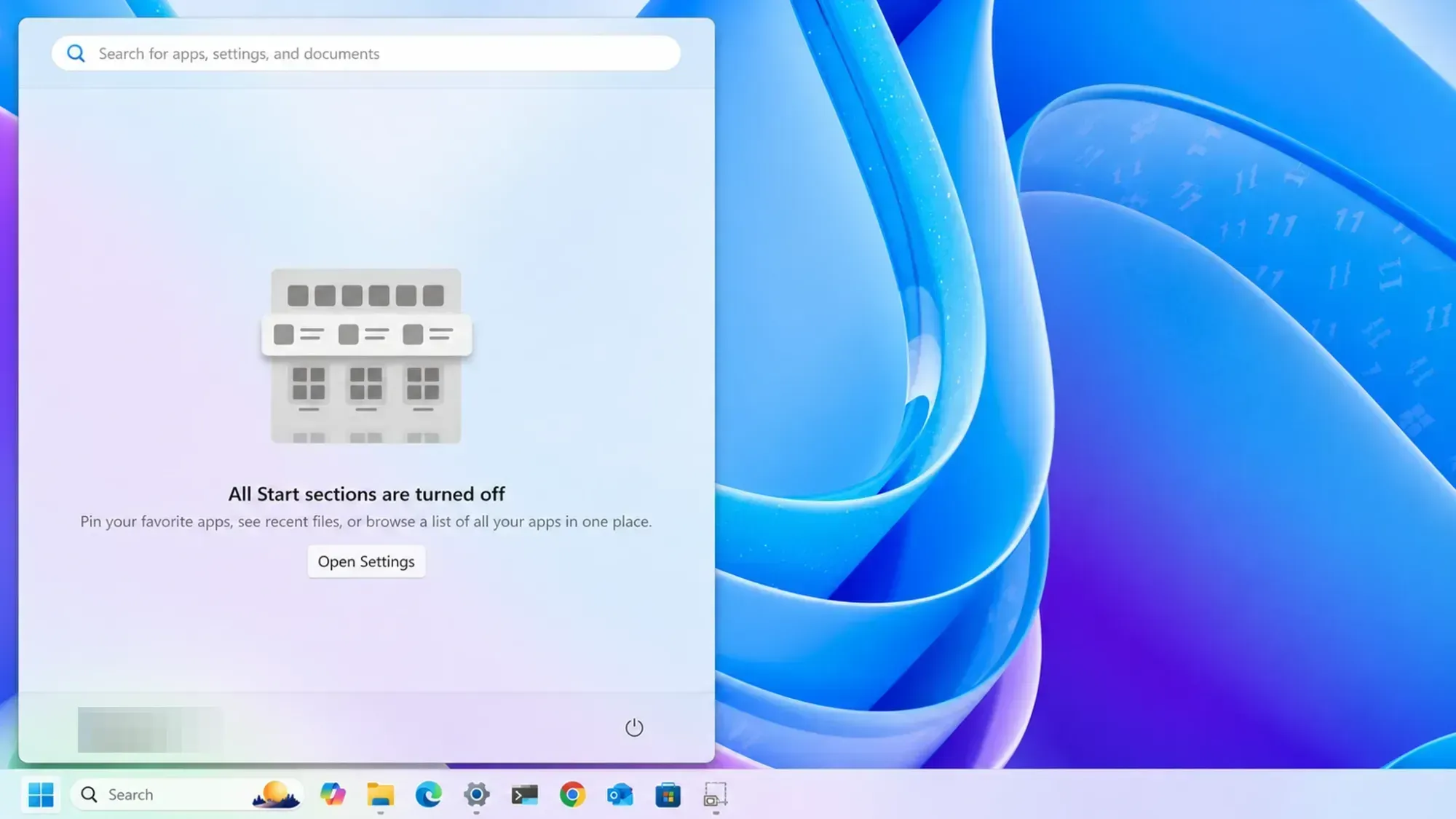 Empty Start menu