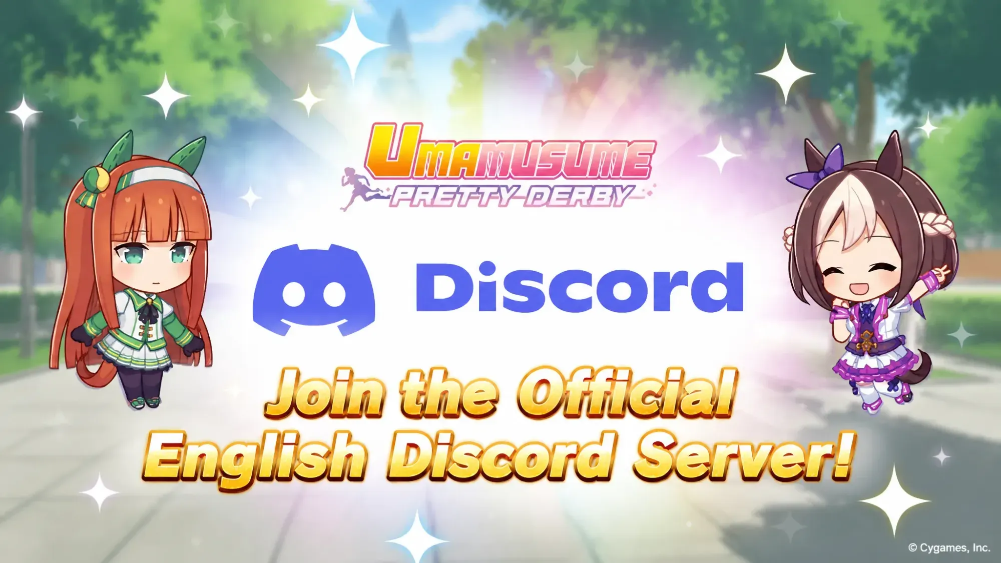 Umamusume codes: A graphic advertising the official Umamusume Discord server