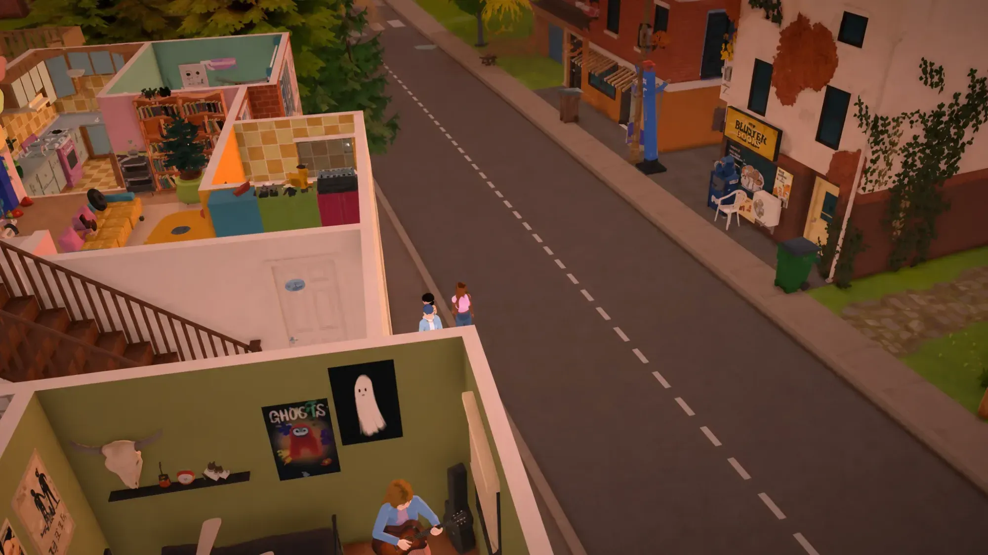 Exterior street view with shops in Paralives