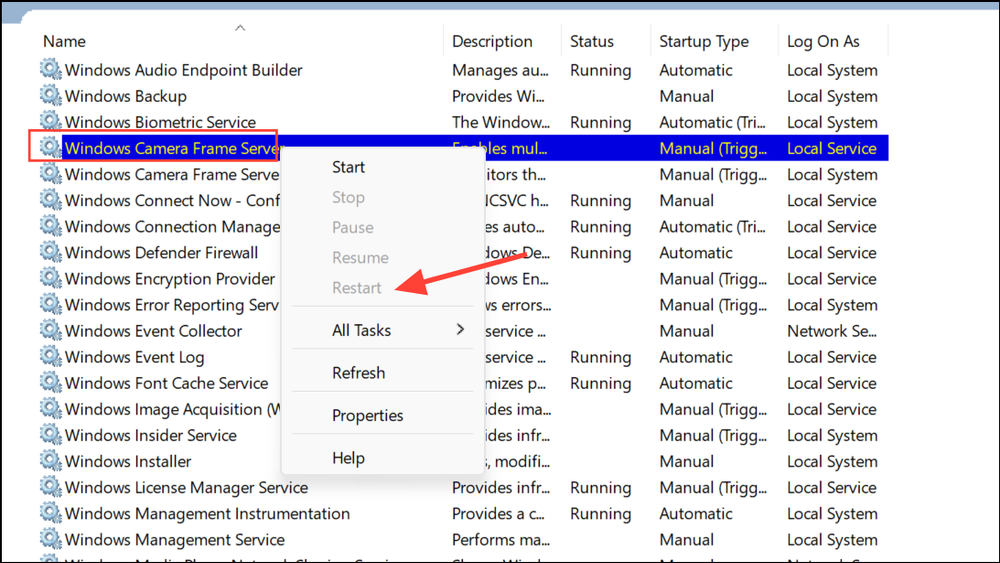 Windows Camera Frame Server Task Manager Fix Webcam Turning Off and On Automatically in Windows 11