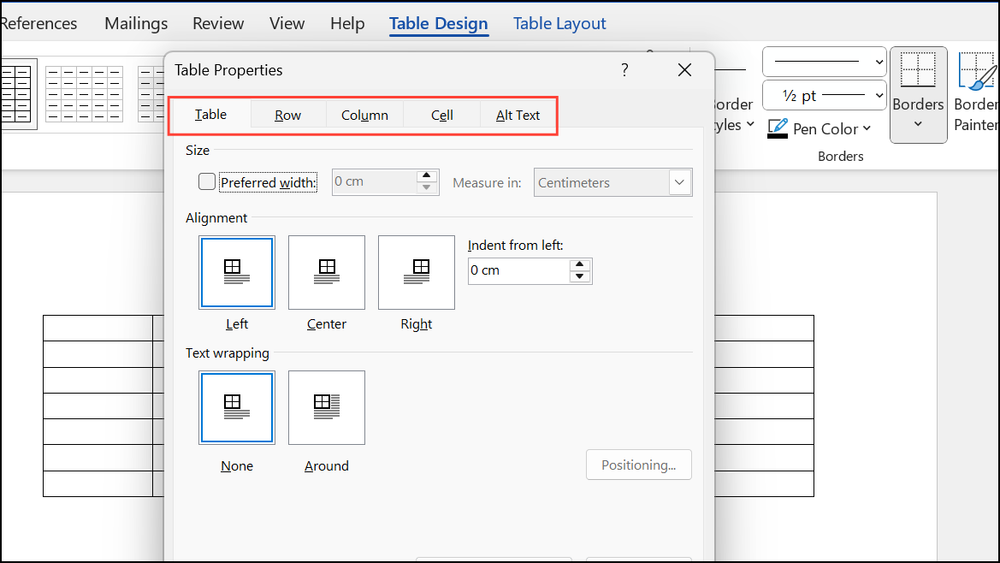 How to Display and Modify Table Properties in Word