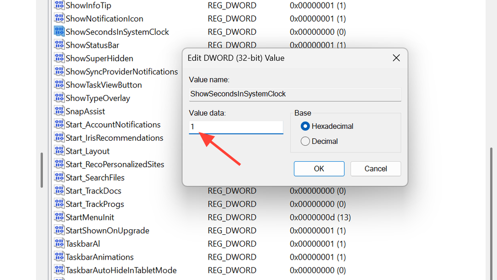 How to show seconds on the Windows 11 taskbar clock