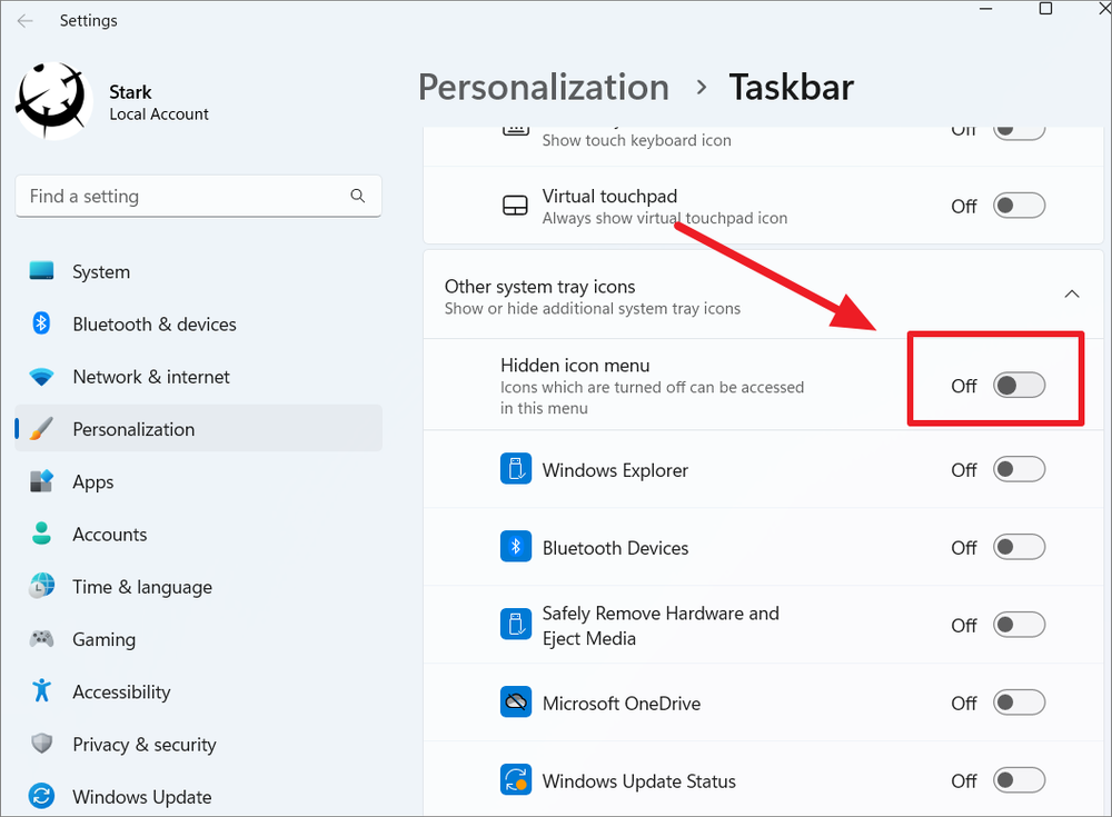 How to Hide System Tray Overflow Menu from Taskbar on Windows 11