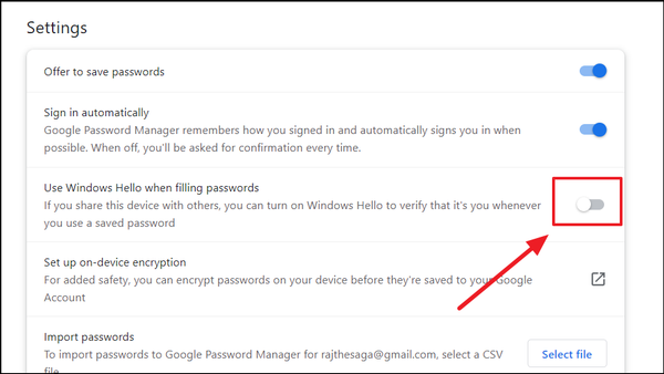 How to Disable Windows Hello for Chrome Passwords