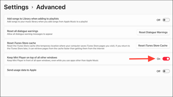 How to Enable or Disable Mini Player in Apple Music on Windows