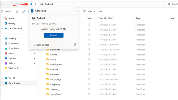How to access your Android phone in File Explorer in Windows 11