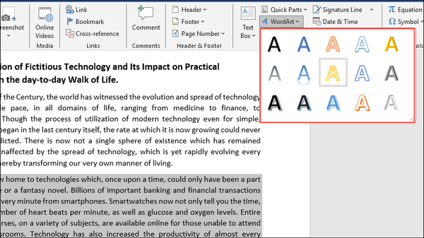 How to add design elements in a Word document