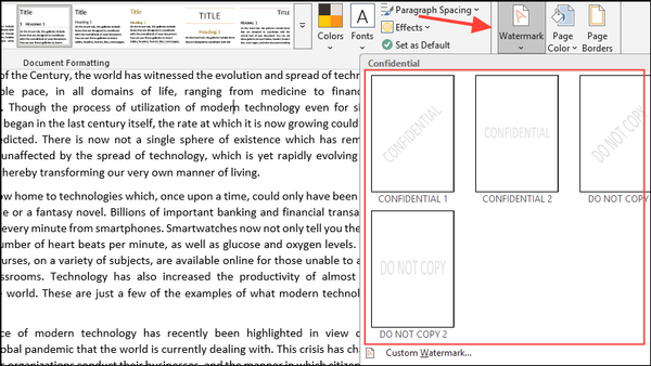 How to add design elements in a Word document