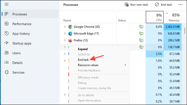 How to fix high memory usage in Windows