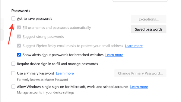 How to Stop Firefox Asking to Save Password