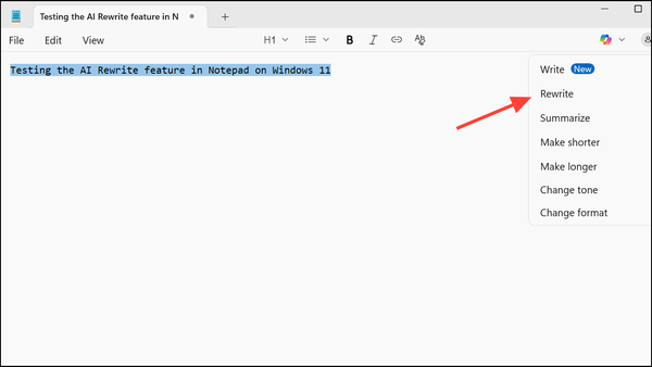 How to Enable and Use Rewrite AI in Notepad on Windows 11