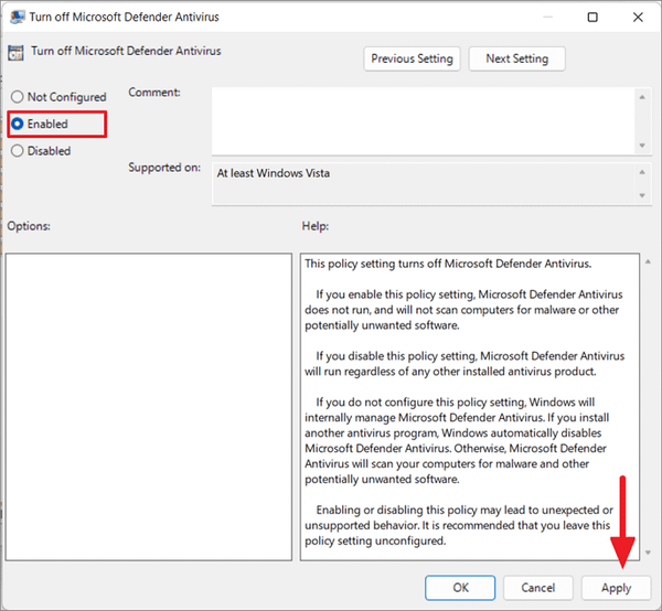 How to Enable or Disable Microsoft Defender in Windows 11