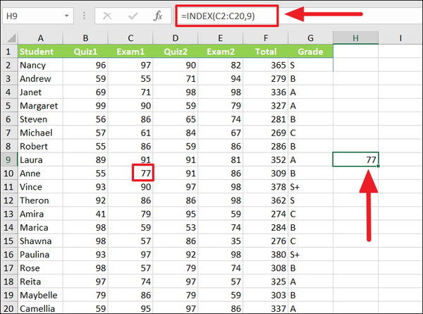 How to Use Index Function in Excel