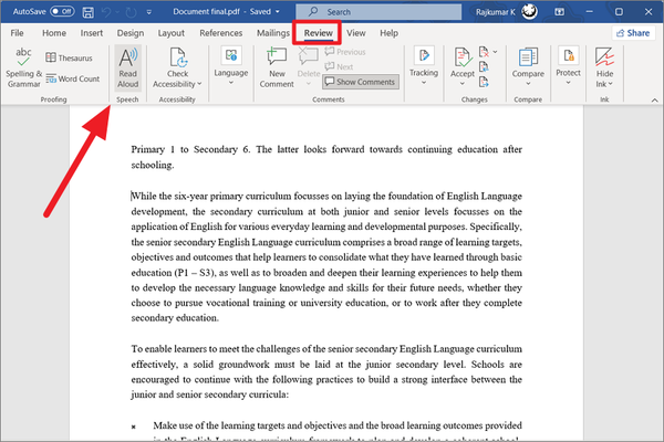 Word Read Back Function How to Use Microsoft Word Read Aloud Feature