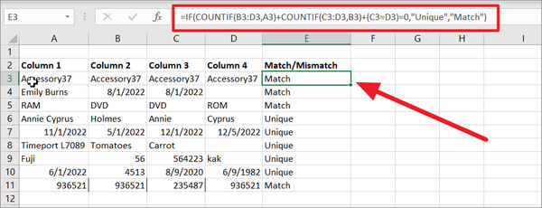 How to Match Two Columns in Excel