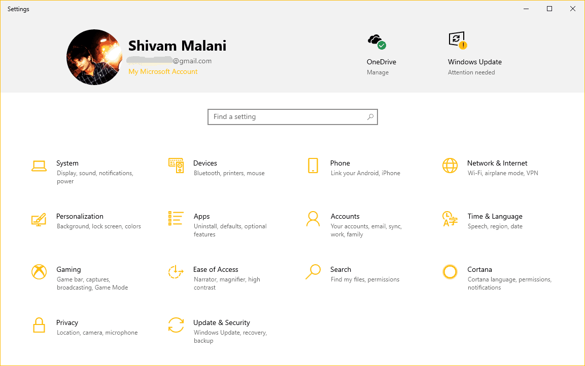 Windows 10 Settings Header Design