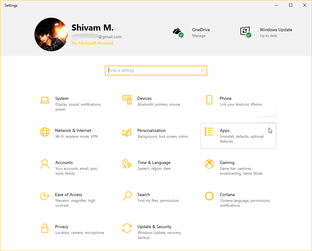 Windows 10 Settings Apps