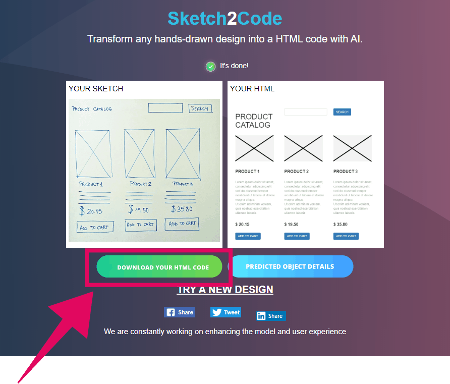 Click on the "Download your HTML code" button