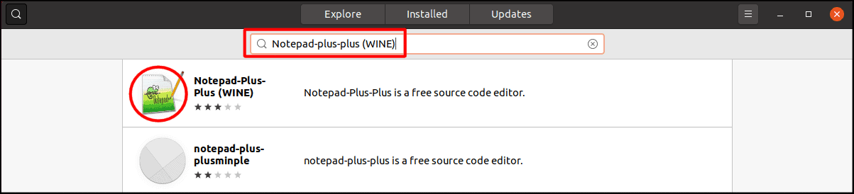 Searching for Notepad++ in Ubuntu Software Center