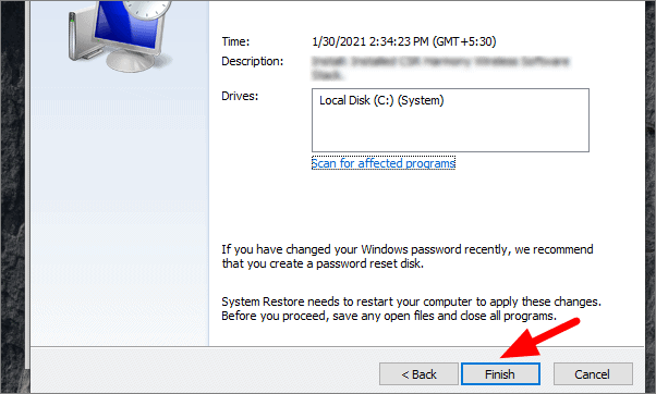 Finish restore