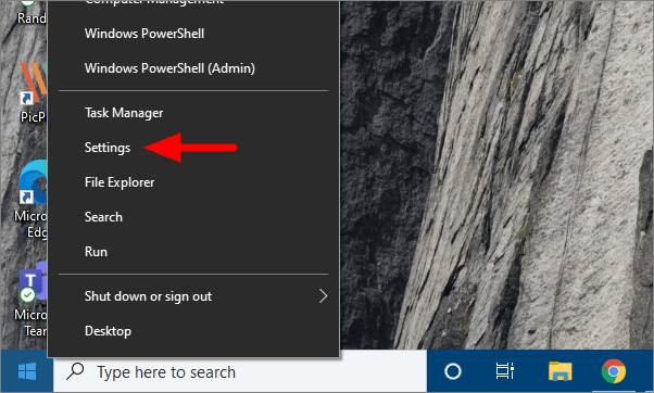 Settings menu