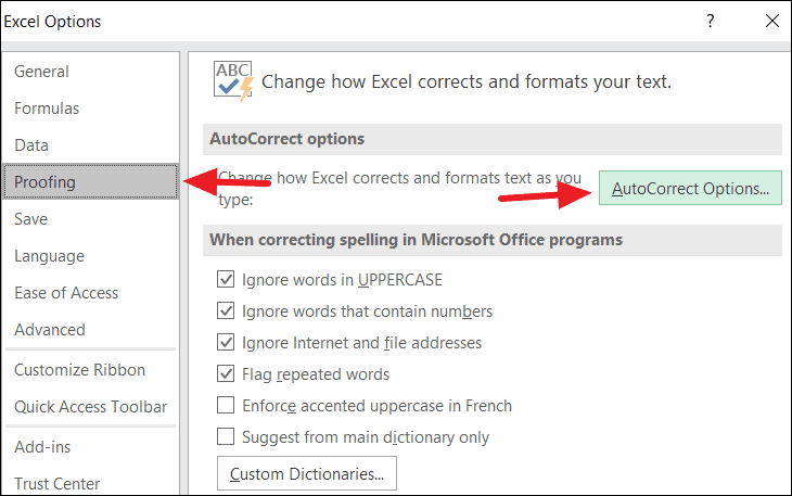 AutoCorrect Options