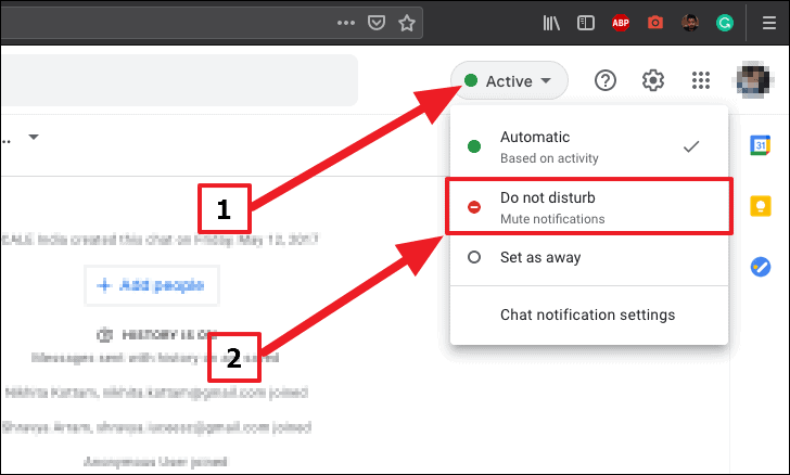 Accessing the menu to mute the notifications