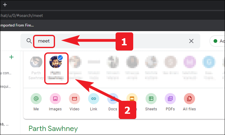 Search messages from a specific contact on Google Chat desktop