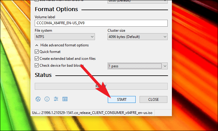 Click start to create a Windows 11 USB drive